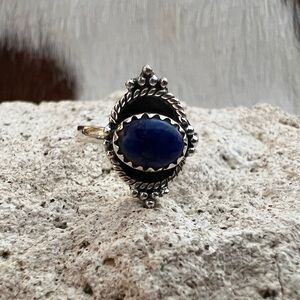 ❤️ Lapis Lazuli Oxidized Sterling Silver Size 5.5 Navajo Ring 2.7 Gram